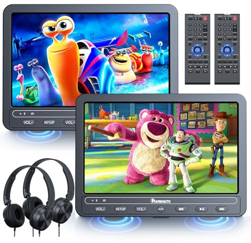 NAVISKAUTO Doppio Lettore DVD Portatile per Auto con Batteria Ricaricabile, Supporta HDMI, Autonomia da 5 Ore, USB/TF/AV IN/OUT/Regione Libera,18 Mesi di Garanzia