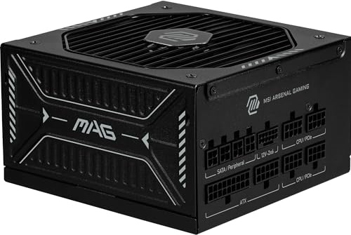 MSI MAG A1000GLS PCIE5 Power Supply Unit, 1000W, 80 PLUS Gold, ATX 3.1, PCIe 5.1 GPU Support, Native 12V-2x6, Dual-color 12V-2x6 connector, ATX PSU, Embossed Jacket Cables