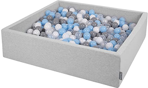 KiddyMoon Piscine À Balles pour Bébé Carré 120X30cm/200 Balles 7Cm Grande Fosses À Boules Jouet Enfant, Gris Clair: Gris-Blanc-Transparent-Babyblue