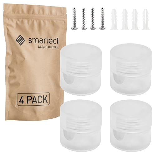 smartect Decentratore da Parete e Soffitto 4 Pezzi per Cavi Trasparente | Ø20 x 18mm Gancio da Soffitto con viti e tasselli, Supporto in superficie per il tuo progetto fai-da-te