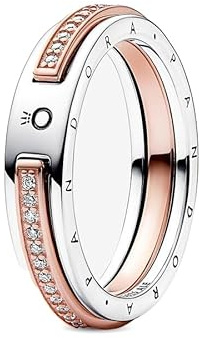 PANDORA Signature Two-tone Logo & Pavé Ring 182773C01-60