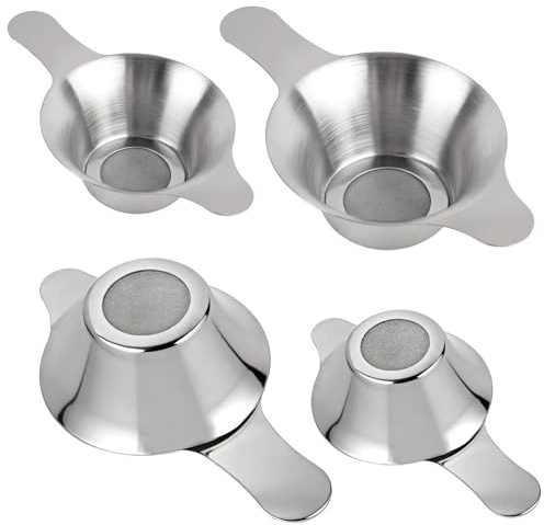AUEAR, 4 Pack Stainless Steel Tea Strainer Fine Mesh Infuser Funnel Different Size Leaf Filter with Double Handles for Coffee Flour Sugar