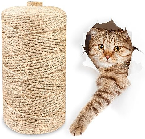 Magrimaxio Corda Canapa, spago per decorazioni 6mm X 50m, Tiragraffi per Gatti, Juta fibra Naturale, Sisal Rope per Riparazione Sostituzione Albero
