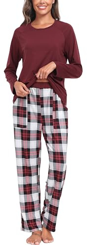 Lovasy Pyjama Femme Hiver Ensembles de Pyjama Femme en Coton Grande Taille Manche Longue 2 Pièces