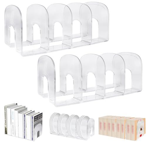 Marte Vanci Klarer Acryl-Dateisortierer, verdickter Schreibtisch-Organizer-Regal Buchhalter Handtaschen-Unterteiler Aktenordner-Rack für Briefe Kochbücher Heimbüro Küchenbedarf 4 Abschnitte (2 Stück)