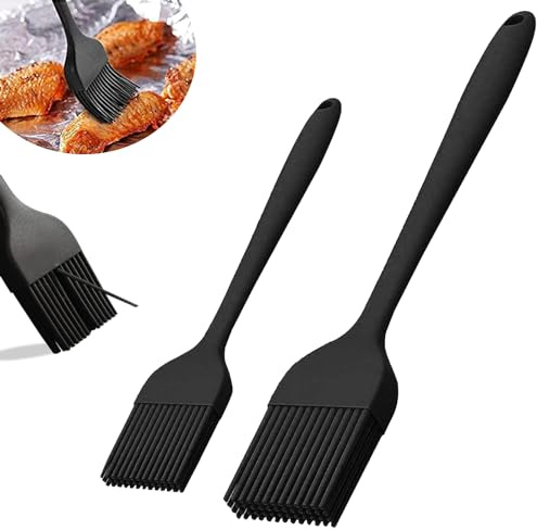 aghoer Silikon Backpinsel, 2 Stück, Schwarz, Silikongriff, Bastingbürste, für Backen, Kochen, Grillen