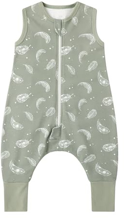 Owlivia 1.0 Tog Baby Schlafsack aus 100% Bio-Baumwolle mit Füßen - Ganzjähriger Komfort für Ihr Kleinkind, Feder Grün 80 cm (2 Jahre)