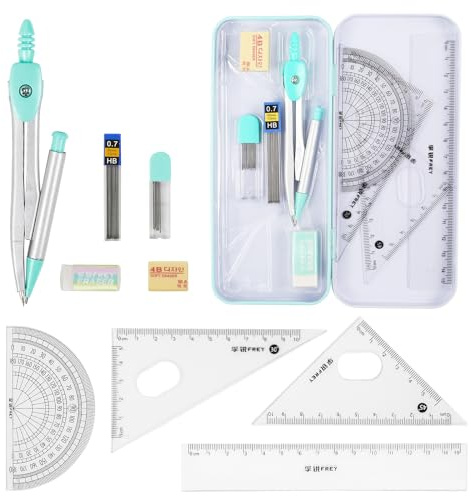 Ysimple Maths Set, Geometry Set for Students, Includes Compasses, Lead, Rubber, Sharpener, Protractor, Triangles, Ruler and Carrying Box for Class Supplies and School (Blue)