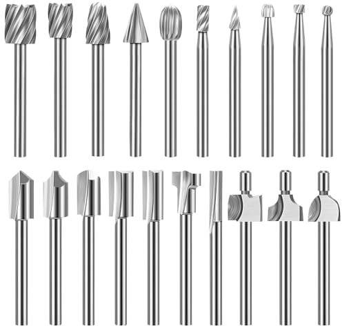 LALAGO Set di 20 frese rotanti HSS per intagliare il legno, set di frese per metallo Dremel, frese rotative in metallo duro, per lavorazione del legno, intaglio, foratura