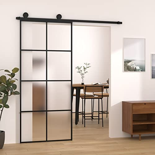 NITCA Schiebetür Komplettset Glas Glasschiebetür Schiebetüren mit Beschlag Schiebetürsystem Komplett-Set Glasschiebetüren Innen Für Eingangsbereich 90 x 205 cm ESG-Glas & Aluminium-5