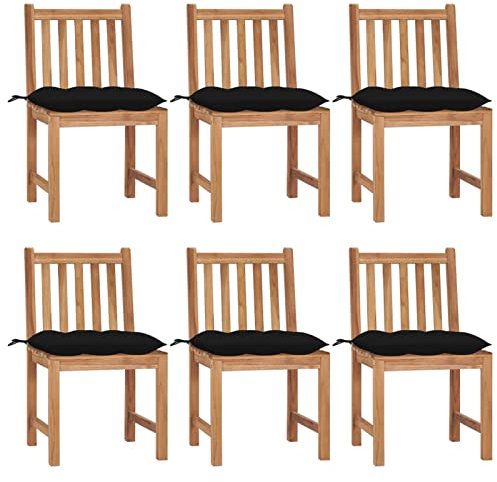 GuyAna Gartenstühle 6 STK. mit Kissen Massivholz Teak Outdoor Stuhl Garten StüHle