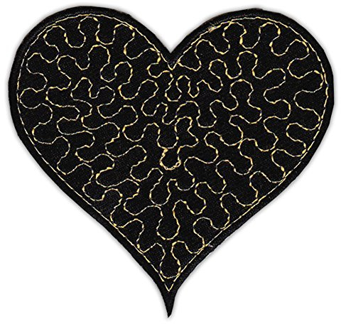 Herz Schwarz Gold Aufnäher zum aufbügeln oder aufnähen Bügelbild Aufbügler für Kleidung gestickter Bügelpatch Applikation Liebe Love Patch Größe 6,6 x 6,7 cm