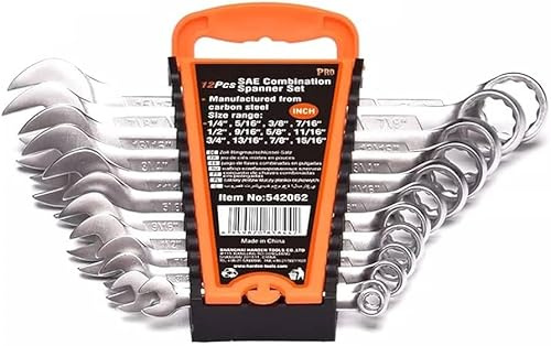 Edward Tools 12 Piece Pro Combination Wrench Set SAE - 12 Wrench Sizes 1/4” up to 15/16” - Heavy Duty Carbon Steel with Mirror Polish - Spanner Set with Angle Ends