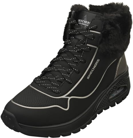 Skechers Uno Rugged Fall Shimmer - Stivaletti da donna, Pelliccia sintetica Durabuck Metallic Duraleather nera, 38 EU