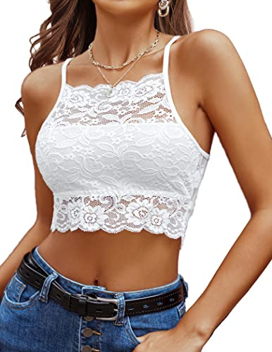 Avidlove Bralette Top Corto Sexy para Mujer Camiseta Interior De Encaje Blanco M
