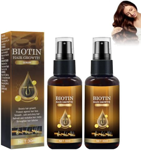 KUIRUNRX® Suero de crecimiento del cabello,2 Unidades Biotina 30ML, Suero De Crecimiento Del Cabello, Para Anticaida De Cabello y Crece Pelo, Para Acelerar el Crecimiento del Cabello