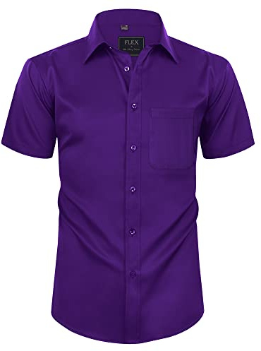 siliteelon Mens Shirts Short Sleeve Stretch Dress Regular Fit Casual Business Summer Shirt with Pocket