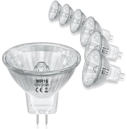 VIIVUU Halogen MR16 20W GU5.3 Reflektor 12V, 2700K Warmweiß Dimmbar, 300LM Spot für Deckenbeleuchtung und Dunstabzugshaube, 6 Stück