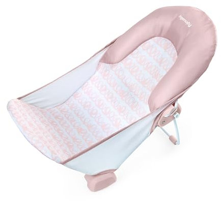Ingenuity Foldaway 2-Position Bather, 2-Position Adjustable Support Baby Bath seat for Sink or Bathtub, Ages 0-6 Months, up to 20 pounds, Pink