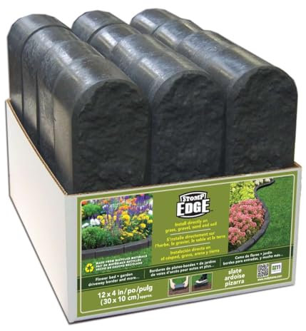 Lot de 12 Briques de Bordure de Jardin Effet marbre en Caoutchouc recyclé Graphite 30 x 10 x 12 cm