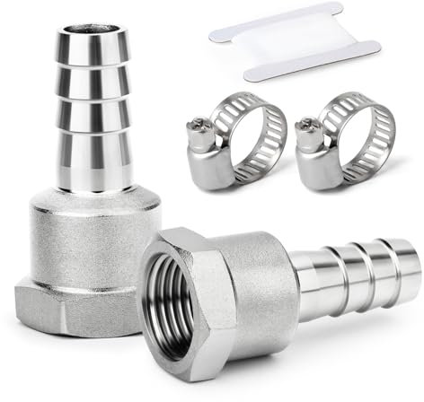 ERGAOBOY 2 Pcs Hose Barb Fittings, 10 MM Barb to 1/2 BSP Female BSP Fittings, 304 Stainless Steel Compression Fitting for Water, Industrial