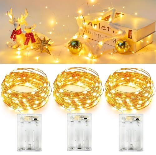 MUSUNIA lichterkette innen Batterie, 3 Stück x 5m 50 LEDs Warmweiß Innen Lichterketten Batterie mit Timer, Klein Innen Lichterkette für Weihnachten, Schlafzimmer, Party, Hochzeit,Beleuchtung Deko