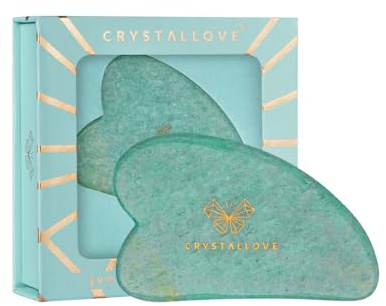 CRYSTALLOVE Gua Sha Stein aus Amazonit – Gesichtsmassage Tool Limited Edition – Gua Sha für Gesicht, Hals & Dekolleté – Lymphdrainage & Anti Aging Beauty Tool