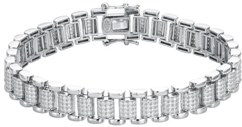 LOEXZAH Moissanit-Tennisarmband für Herren, 1 mm, 18 Karat 925er-Sterlingsilber, Armbänder für Herren, Labor-Diamant-Tennisarmband für Herren, Moissanit-Tennisarmband, Herren-Diamant-Armband, Stein,