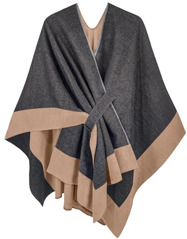 Breezy Lane Poncho pour femme, écharpe, cape, tricot réversible, enveloppe élégante, ruana surdimensionnée, cardigan, cadeaux pour mère, taille unique