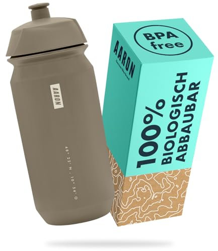 AARON ECO Trinkflasche 100% Biologisch abbaubar, 500 ml, leicht und auslaufsicher, praktische BPA-freie Wasserflasche für Sport, Fitness, Wandern, Outdoor in Beige