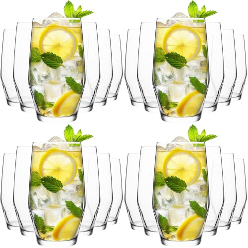 Homiu Highball Drinking Tumbler Glasses | Set of 24 | 495ML | Crystal Clear Tall High Ball Glasses | Water Gin Cocktail Juice | Drinking Glassware | Napoli Collection | Dishwasher Safe