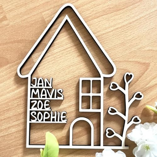 NoriKids Türschild aus Holz – Türdeko als Haus mit Baum – Natur o. Schwarz