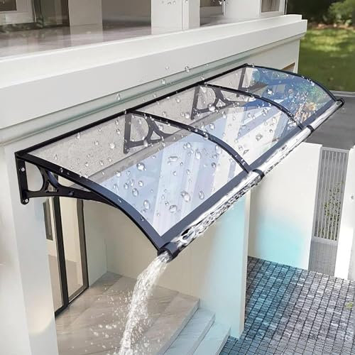 Vordach für Haustür, Überdachung Haustür aus Aluminium und Polycarbonat mit Seitenteil, Regen Und Schneesicher, Türdach für Draußen Sonnenschutz Regenschutz(Transparent,60x180cm/24x71in)