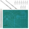 INNAL 14 Stück Schneidematte Set Selbstheilende Bastelunterlage Cutting Mat Doppelseitig Bastelmatte mit Bastelmesser Stahllineal Klingen Schneideunterlage für Handwerk (A4)