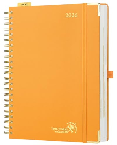 POPRUN Kalender 2026 Tagesplaner Ringbuch mit Hardcover 30,5 x 22 cm, Tageskalender A4 1 Tag 1 Seite (Montag - Sonntag), Terminplaner (Jan.2026-Dez.2026) mit Plastiklineal - Orange