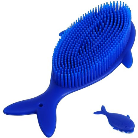 DEARMAMY Whale-Shape Body Scrubber Silicone Bath Brush for Shower Exfoliating Loofah Soft Bristles for Men Women Boys and Girls