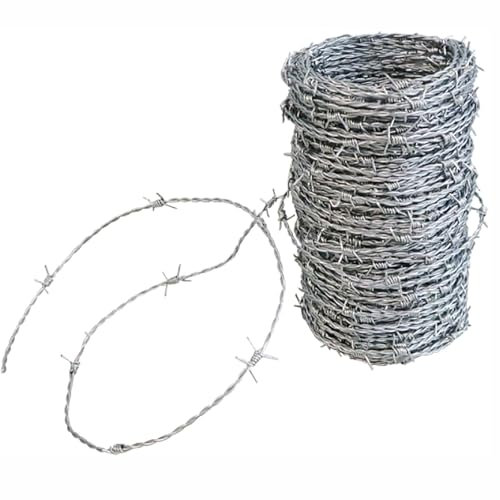 Rollo de Alambre de Púas Galvanizado - Alambre Espino 4 Puntas Anti-Escalada - Fuerte y Flexible para Valla Jardín, Balcón y Seguridad Residencial,2.2mm,200m(656ft)