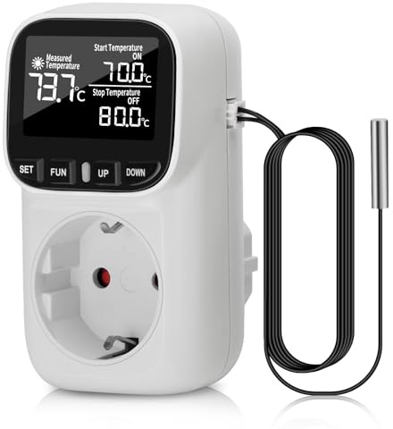 Fastsaw Temperaturregler, -40 °C ~ 120 °C, Temperaturregler 230v mit fühler, VA , Temperature Controller, Thermostat Steckdose, Temperaturwachter for Greenhouse Terrarium Aquarium Seed Fischbehälter