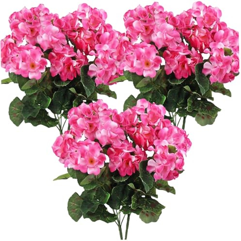 Jorzer 6 st konstgjorda pelargon 35 cm verklighetstrogna blommor med justerbara grenar långvarigt livfullt silke pelargon för inomhus, utomhus, rosenröd