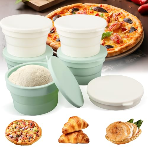 Hersance Pizzaballenbox mit Deckel 6er Set, 13x7,6cm Platzsparend Pizzateig Gären, Pizzateig Box aus Antihaftendem Silikon Verwendbar für Mikrowellen, Gefrier und Spühlmaschinengeeignet (6)