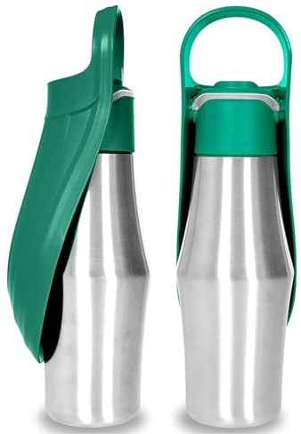 PZCC Bouteille d'eau pour Chien 750ML, Gourde Chien Promenade, Isotherme Bouteille d'eau, Pliable, Portable Acier Inoxydable 304 Bol d'eau Chat, pour Le Camping Le Randonnée (Vert, 750 ML)