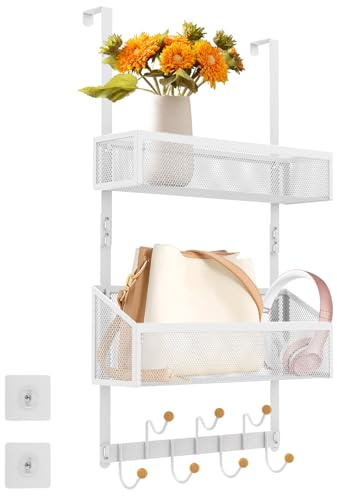 Gatphy Hängeregal Tür 2 Stock mit Haken 38x10x71cm Metall Schwarz/Weiß Wasserdicht Rostfrei Tür Bad Wohnung Wohnmobil Aufbewahrung Schlüssel Mäntel Handtücher(weiß)