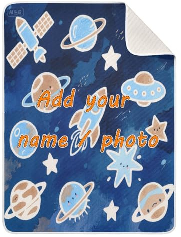 Cobijas para cochecito de bebé con diseño de cohetes azules y planetas hechas a medida para niñas o niños, regalos para baby shower de ni?a