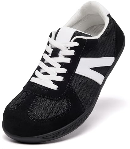 Barefoot Shoes for Womens Trainers Extra Wide Fit Memory Foam Arch Support Running Shoes Ladies Lace Up Lightweight Non Slip Outdoor Walking Sneakers Black UK 6