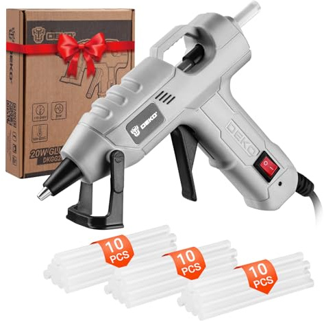 DEKOPRO 20W Pistola Silicona Caliente, Juego de Pistola de Silicona, Pistola Pegamento Caliente con 30 PCS Barras de Pegamento,7mm*100mm Barras,para DIY, Arte, Hogar, Gris