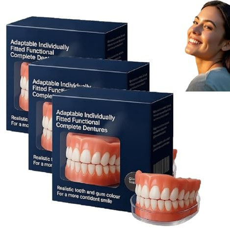 Zahnprothesen, funktionelle Zahnprothesen, fortschrittliches individuelles Vollprothesen-Set, anpassbare funktionelle Vollprothese, aufsteckbare Veneers, für Männer und Frauen (3pcs)