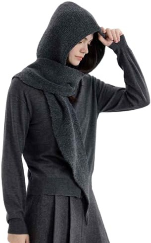 Gestrickter Kapuzenschal für Damen und Herren, Winter-Sturmhaube, Winter, warm, mit Kapuze, Mütze, Schal, Schal, Kapuze, Strickmütze, Mütze