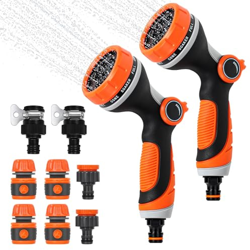Gartenbrause, Handbrause Garten-Spritzpistolen, Einstellbarer Wasserdurchfluss, 10 Bewässerungsmuster, Hochdruck Handsprüher Spritzpistole für Gartenbewässerung, Haustierdusche, Autowäsche, 2Pcs