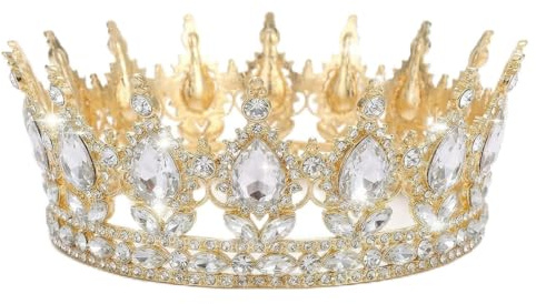 Couronne Femme Dorée – Couronne Reine en Cristal pour Anniversaire, Costume de Fête, Accessoire Élégant pour Célébration