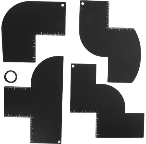Zerodeko Set 4 Pezzi Righelli da Parrucchiere per Modellare Barba e Attaccatura Chioma Carta Guida Riutilizzabile Foro e Anello Strumento per Styling Professionale Uomo